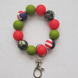 Handmade Patriotic Silicone Bead Keychain Bracelet – Red, Green, Camo & USA Flag